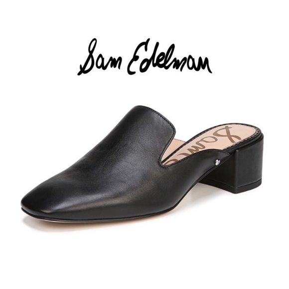 Sam Edelman Shoes - Sam Edelman Adair Black Leather Block Heel Mule Slide